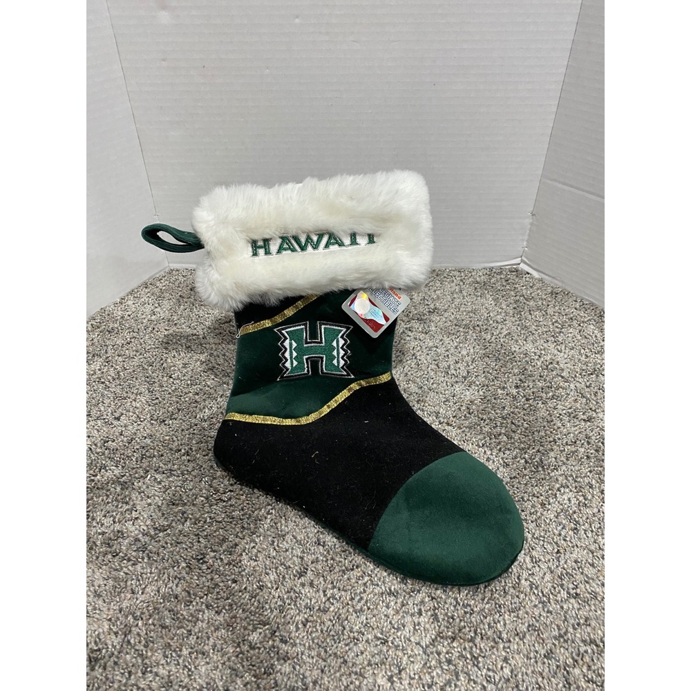 Christmas Stocking University of Hawaii Unisex Green NWT Faux Fur Logo OS